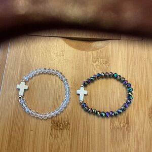 Beaded Cross Stretch Bracelets - set of two